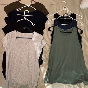 Old Navy Olive Green Tank with Heather Gray & Black Tees